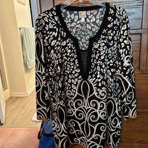 JM Collection Black and Gold Print Blouse